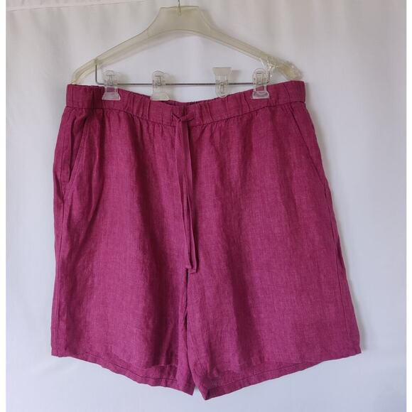 Eileen Fisher Organic Linen Drawstring Mid-Thigh  Shorts In Berry XL Pockets - Picture 3 of 10